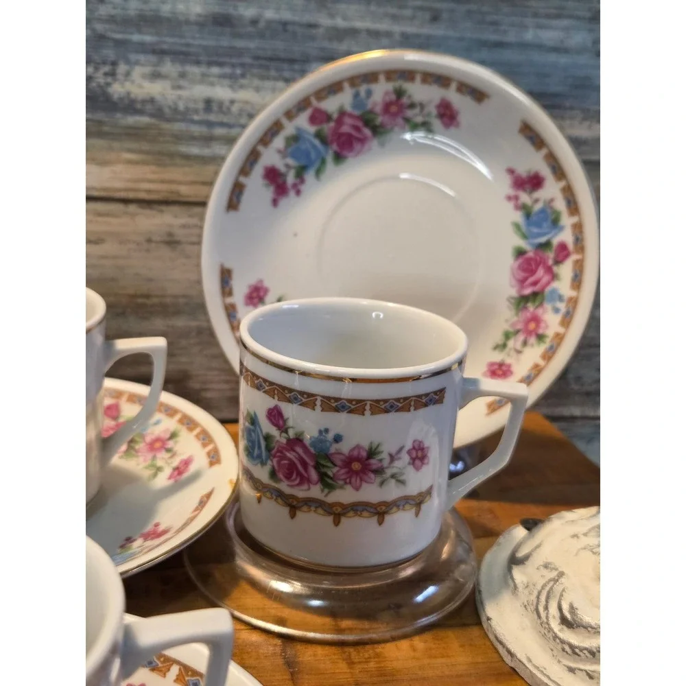 Vintage Floral Tea Cups and Saucers Set of 6‎ Porcelain Espresso Coffee Date